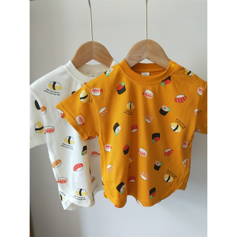 Meninos meninas camisetas crianças japonês puro algodão de manga curta em torno do pescoço meninos camisetas pequeno méd