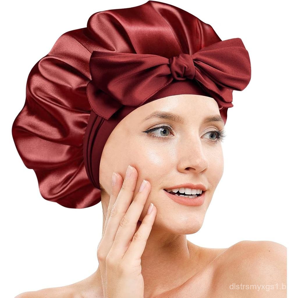 Touca de Seda para Dormir para Mulheres, Ajustável, Forrada com Cetim Macio, com Faixa de Amarrar, Touca de Dormir de Du