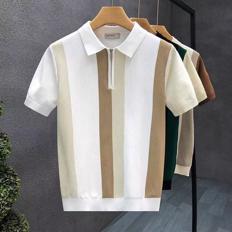 Coreano simples gelo seda fina de manga curta respirável legal masculino wear verão exterior wear lapela Polo malha cami