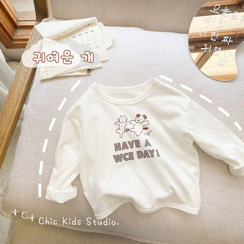 Primavera outono puro algodão crianças manga comprida camiseta dos desenhos animados topo bonito impresso meninos menina