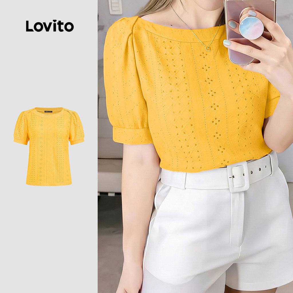 Lovito Blusa Boho Jacquard Primavera/verão Amarela Feminina LK4ED701