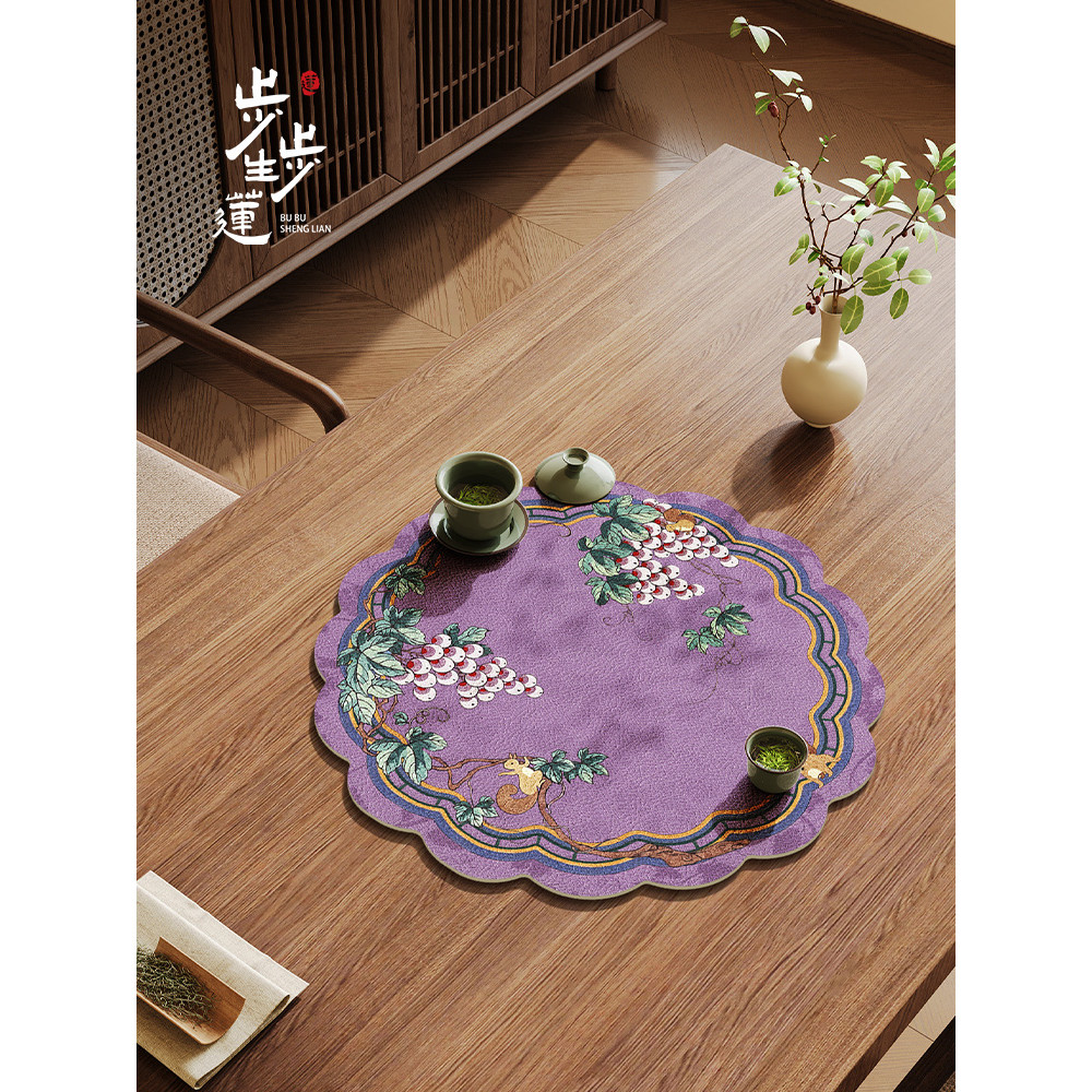 Novo estilo chinês redondo couro roxo à prova dwaterproof água tapete de chá seco tapete de mesa escritório conjunto chá