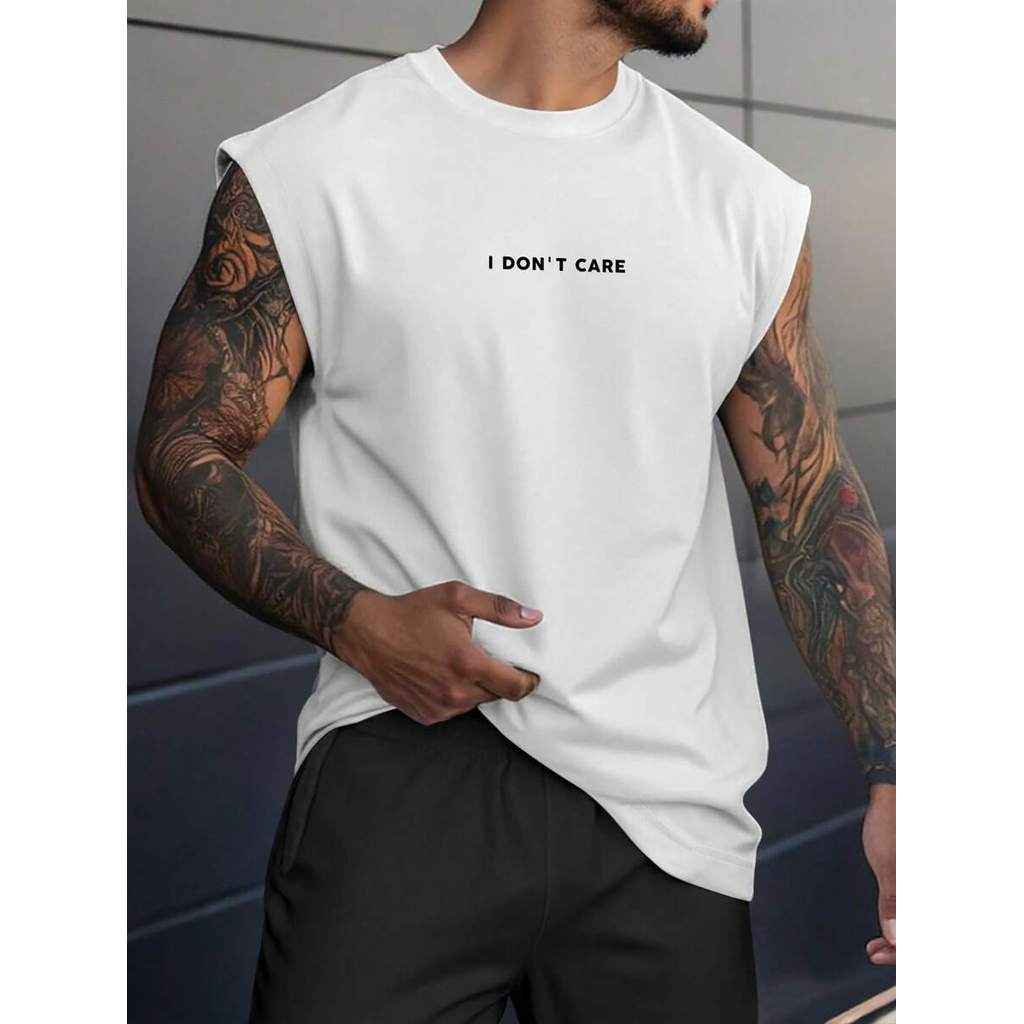 Blusa Camiseta Regata Machão Masculina Cavada Estampada Frases I dont Care Do P ao G5 Plus size