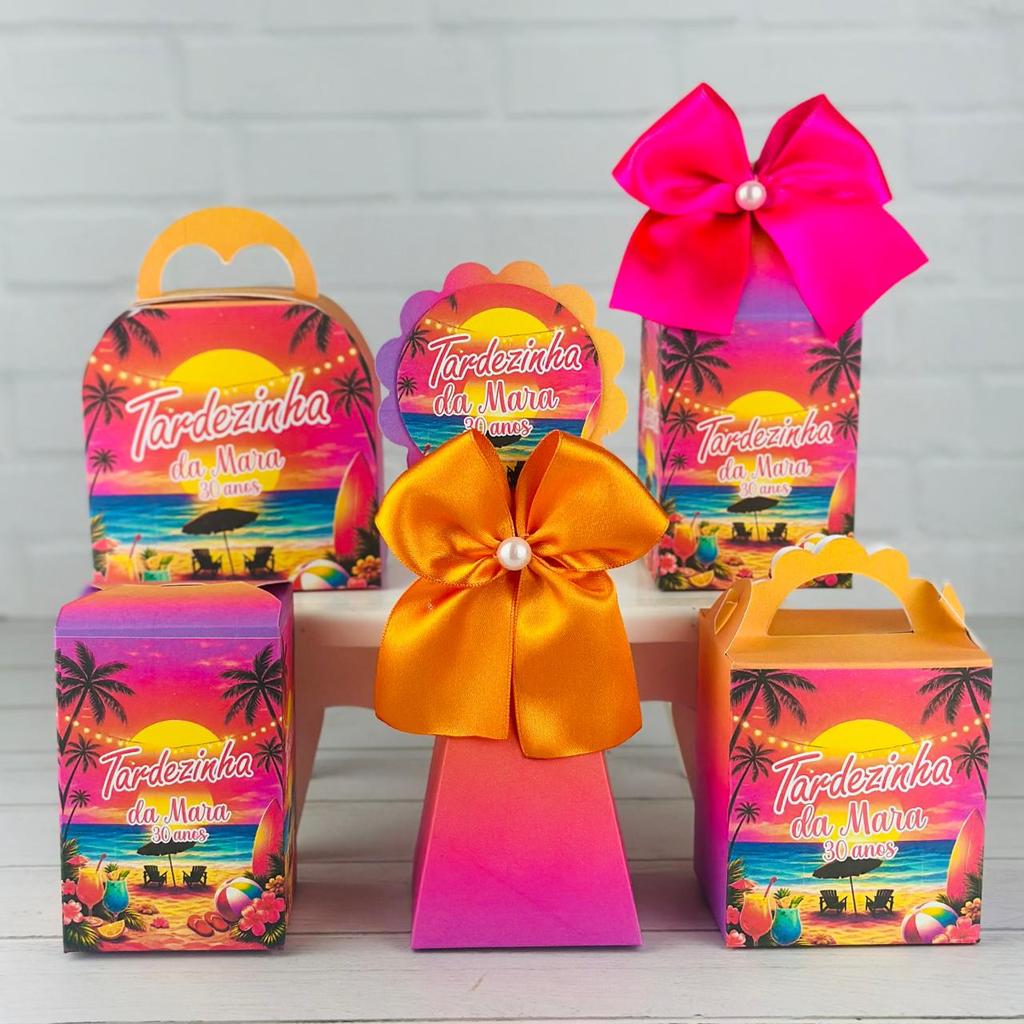 Kit Festa TARDEZINHA Rosa e Laranja Personalizado | Lembrancinhas | Caixas | Aniversário