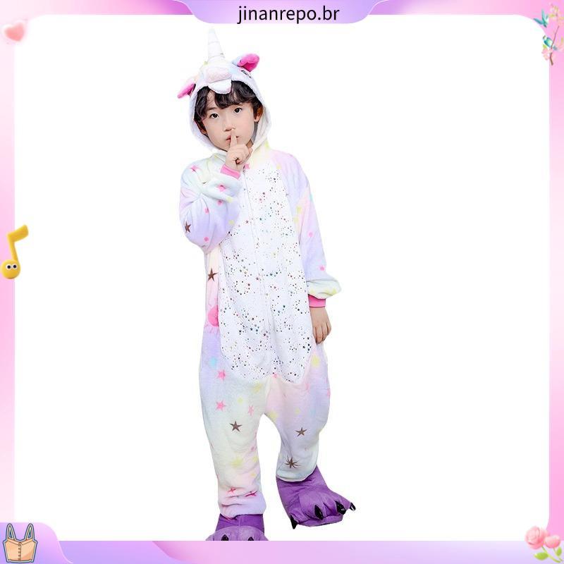 Kigurumi Pijama Infantil Flanela Crianças Meninas Meninos Inverno Animal Unicórnio Ponto Pikachu Panda Dinossauro Desen