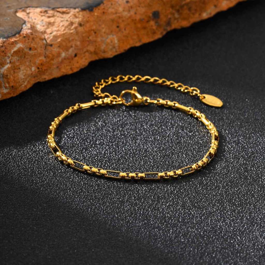 Pulseira De Moda Vnox Para Homens E Mulheres, Ouro 18k, Aço Inoxidável, À Prova D'água, Corrente De Pérola, Prata · foto 2