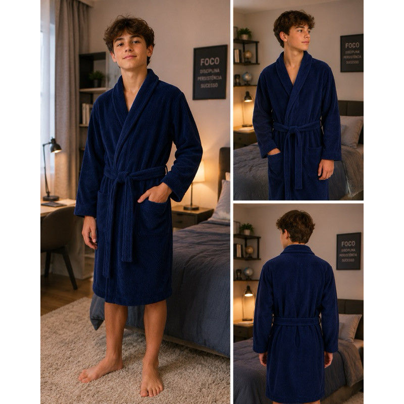 Roupão Infantil Quentinho Manga Longa e c/ 1 Bolso Manta Fleece Inverno Menino e Menina 2 ao 16