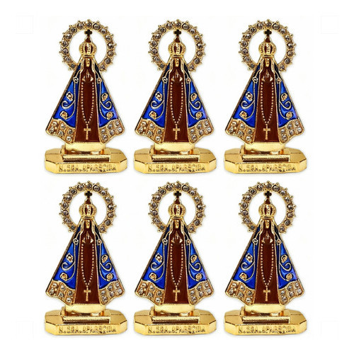 Kit 6 Santinha Imagem Nossa Senhora Aparecida Painel Carro Dourado