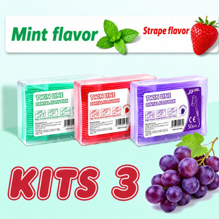 Kit 3 Caixas Fio Dental 150 Unidades Sabor Hortelã Morango Uva