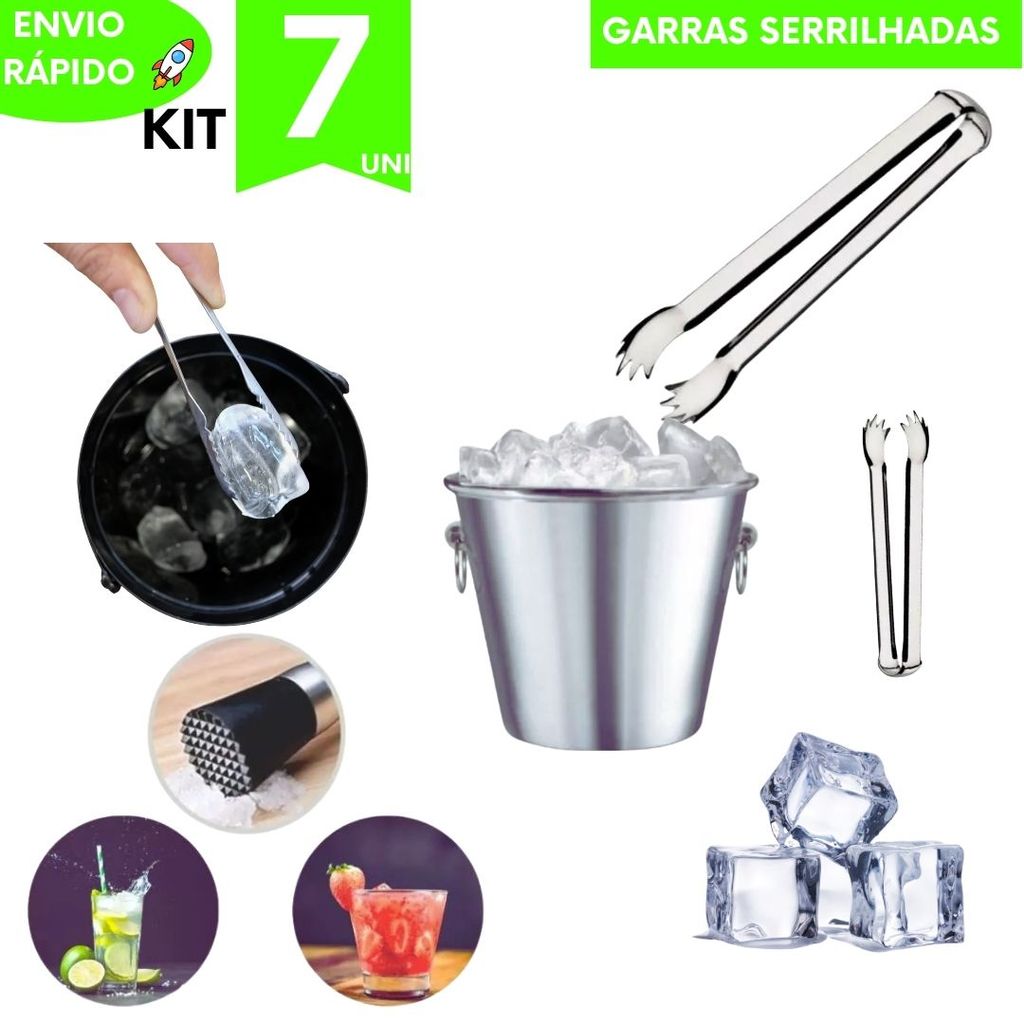 Utilidades Pegadores de Gelo Inox Pinça Acessório Drinks, Churrasco e Cozinha Linha Premium Higiênico Pontas Serrilhadas