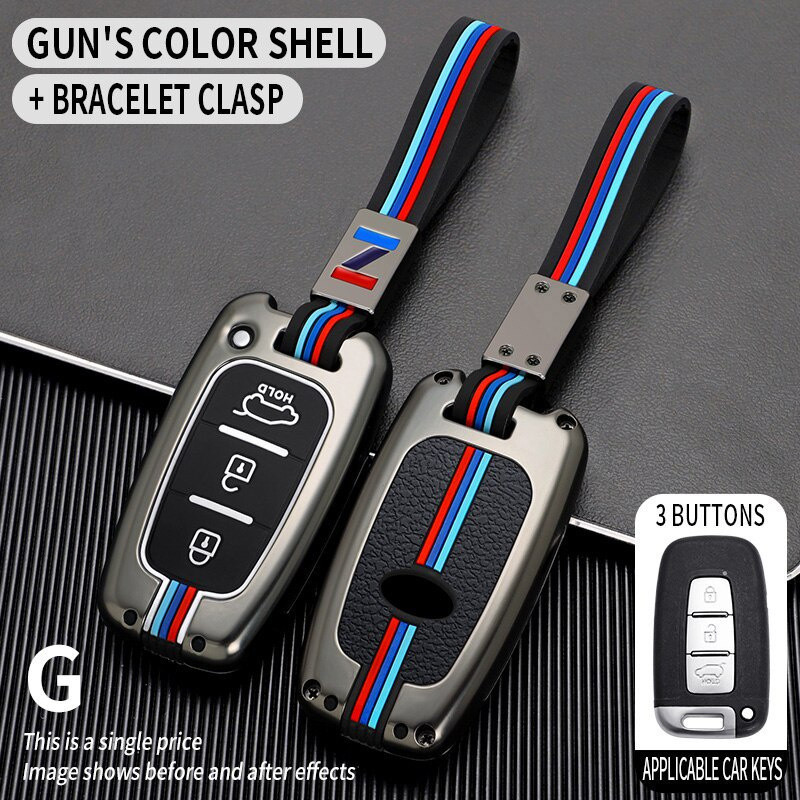 Capa de Chave de Carro em Liga de Zinco e Silicone para Hyundai Solaris HB20 Veloster I30 KIA RIO Elantra IX35 Sonata K2