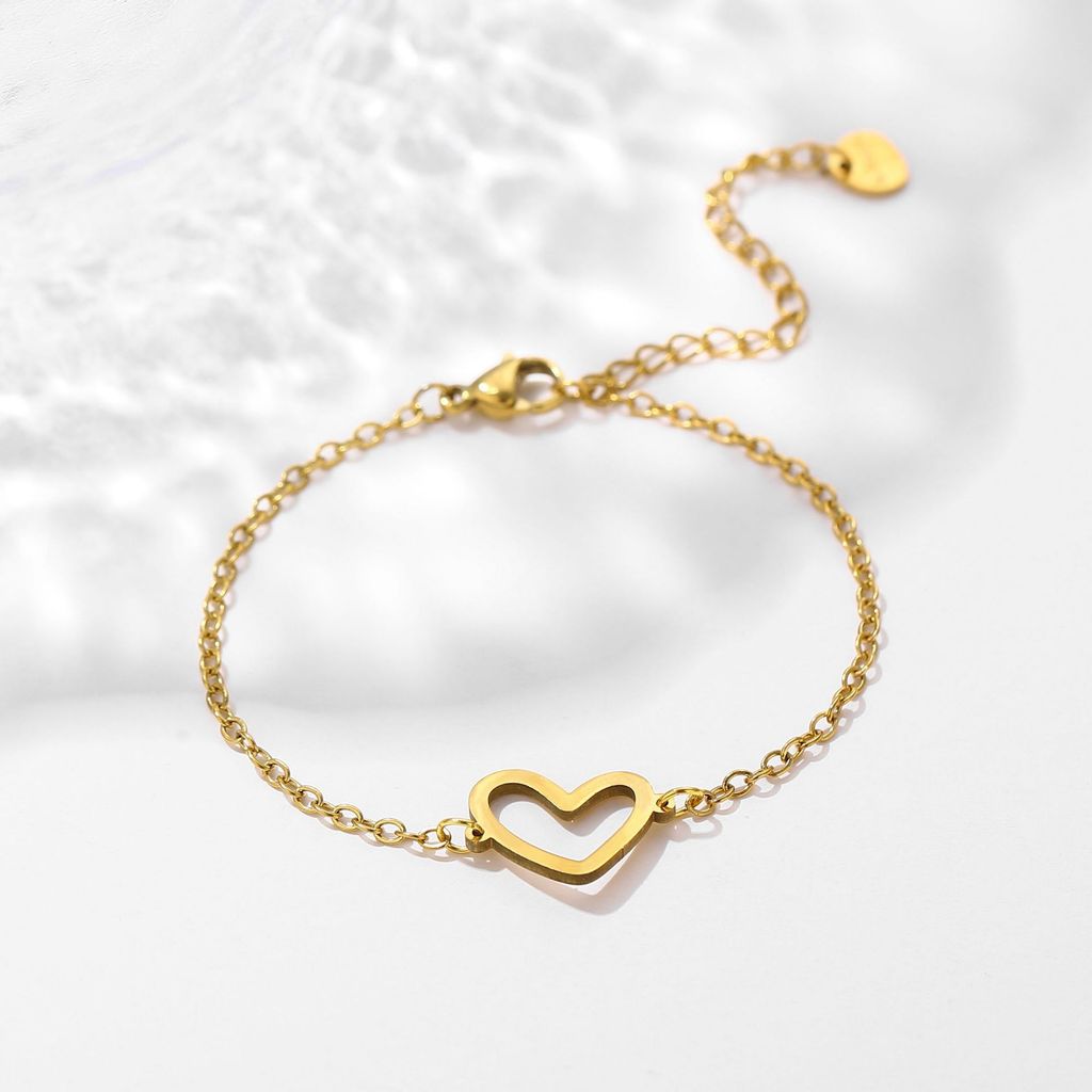 Pulseira de coração oca em formato de coração banhado a ouro 18K
