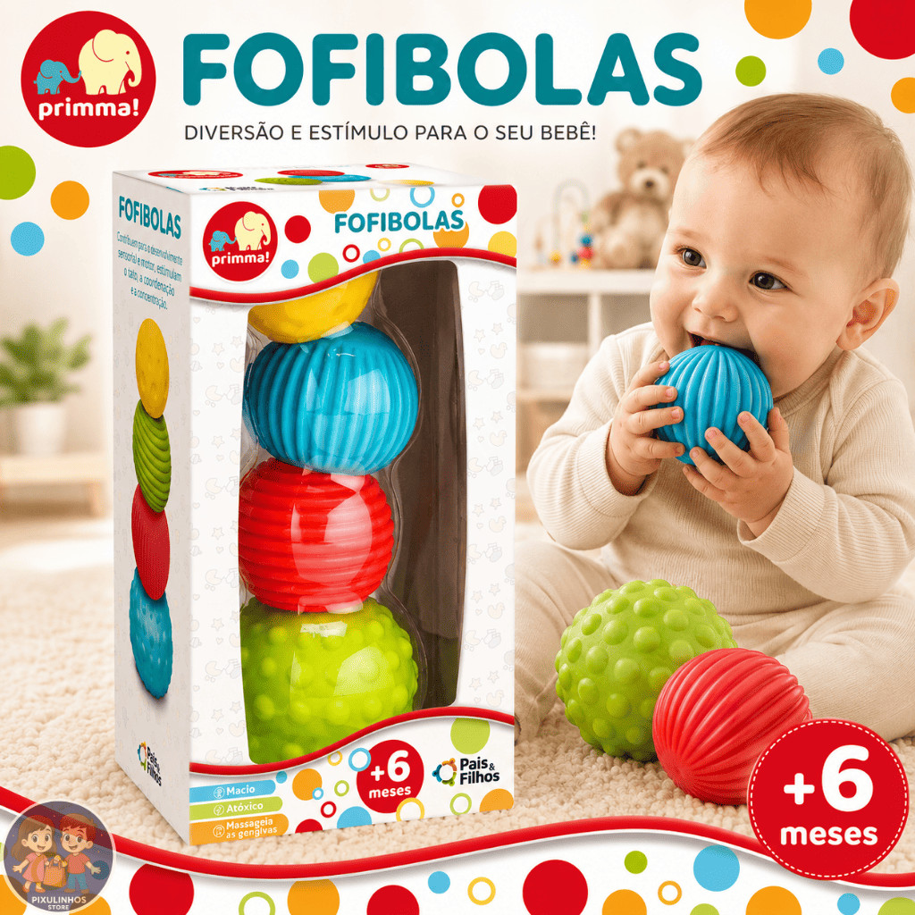 Fofibolas Mordedor Bebê Brinquedo Educativo Macio Empilhar Sensorial Coordenação Motora Pais&Filhos
