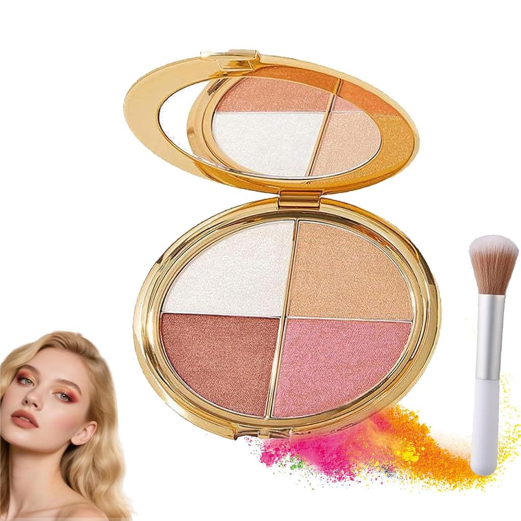 Paleta de Olhos e Bochechas - Maquiagem de Sombra e Iluminador (com Pincel Removível), Kit de Contorno para Maquiagem, P