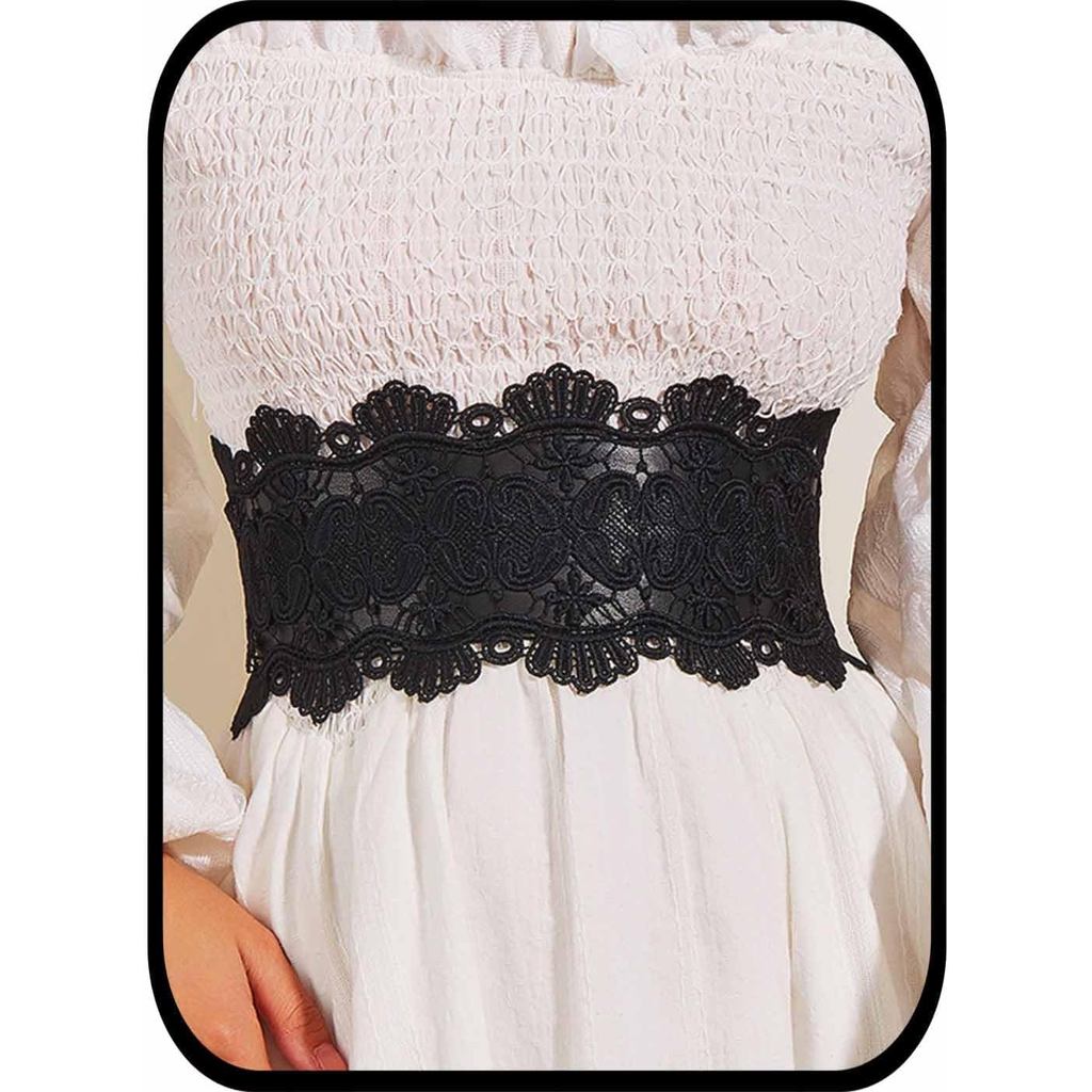 Cinto Elástico de Renda Urieo, Cinto Corset Elástico Preto, Cinto Largo para Fantasias de Halloween, Vestidos e Cintura