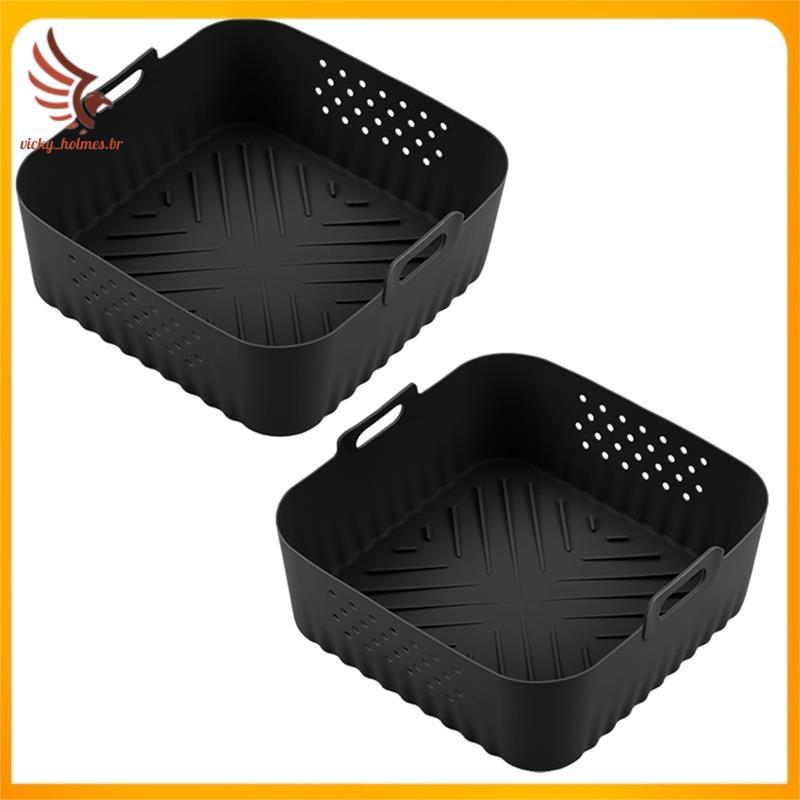 [vicky_holmes.br] 2 Pacotes De Bandejas De Fritadeira De Ar De Silicone Para Acessório De Cozimento De Forno Antiaderent