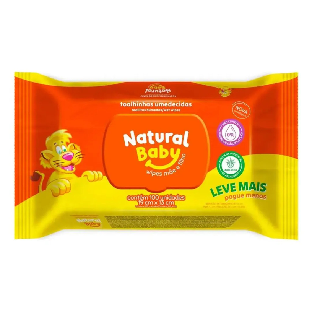 Lenços Umedecidos Natural Baby 19x13 - 100 unidades