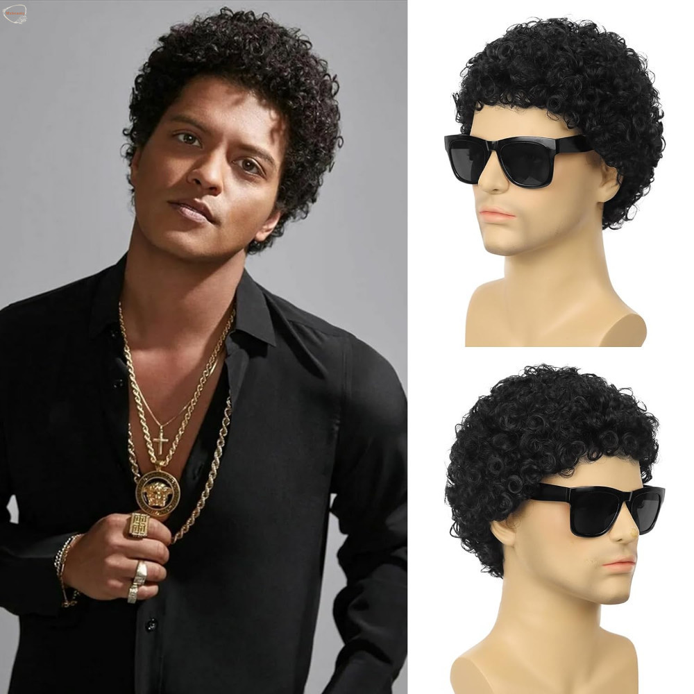 Peruca Curta Cacheada Africana MXBEAUTY, Peruca Sintética Natural para Cosplay Masculino, Estilo Rock Realista e Volumos