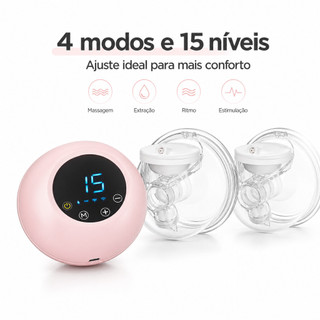 Bomba Tira Leite Elétrica Dupla Mãos Livres Portátil com LCD 4 Modos 15 Níveis