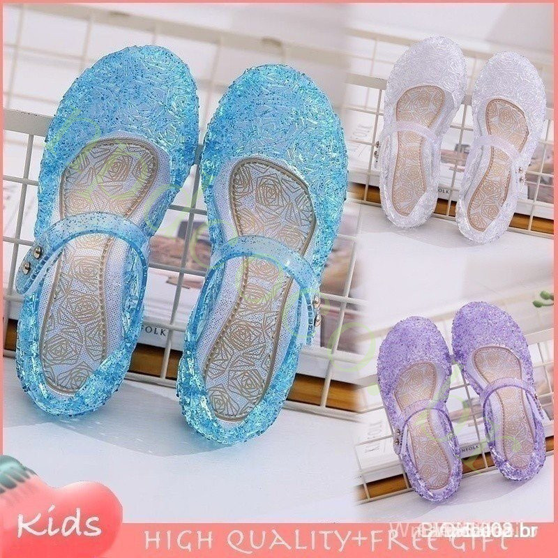 Sandálias de Cristal em 3 Cores para Meninas, Sapatos de Festa e Dança com Temas de Frozen Elsa, Anna, Cinderela e Outro