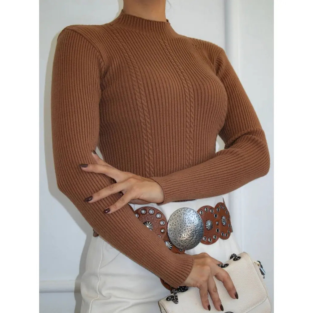 Detalhes do Blusa Modal Feminina Canelada Manga Longa Outono/inverno