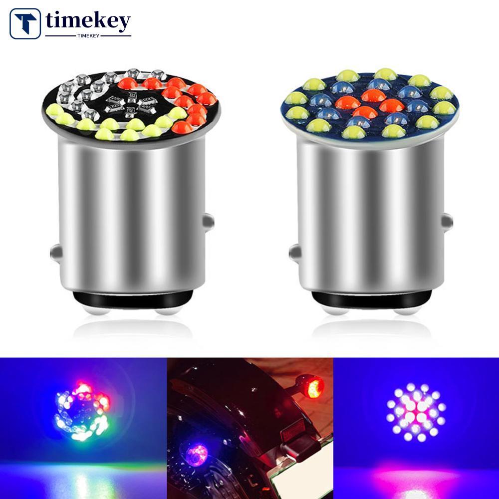 TIMEKEY 1157 RGB LED Lâmpadas De Farol Da Motocicleta 24SMD 30SMD Lâmpada Piscando Moto Brilhante 1157 BAY15D P21 5W F3K