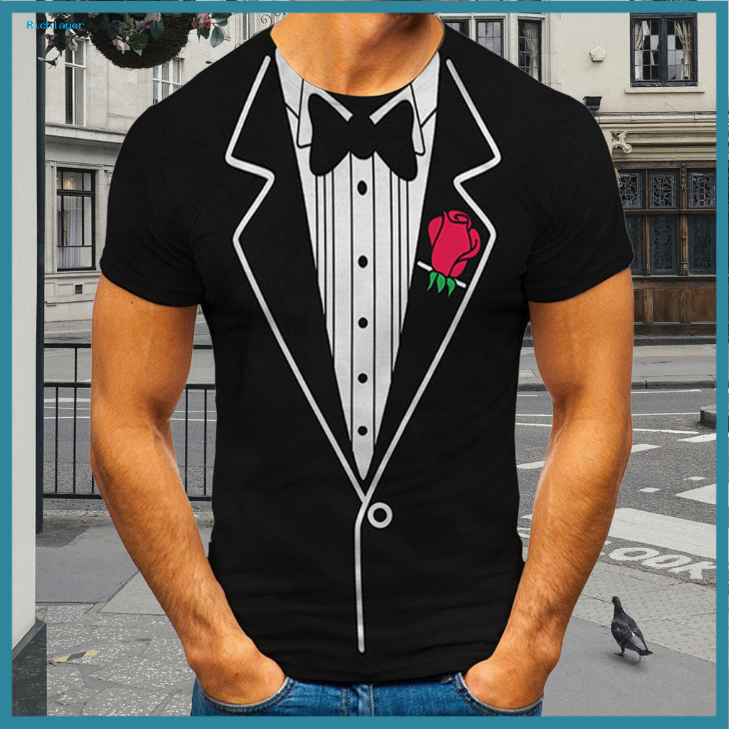 Men T-shirt Fake Two-piece Effect Men's Breathable Short Sleeve Pullover with Round Neck Casual Daily Wear Tee Stylish P