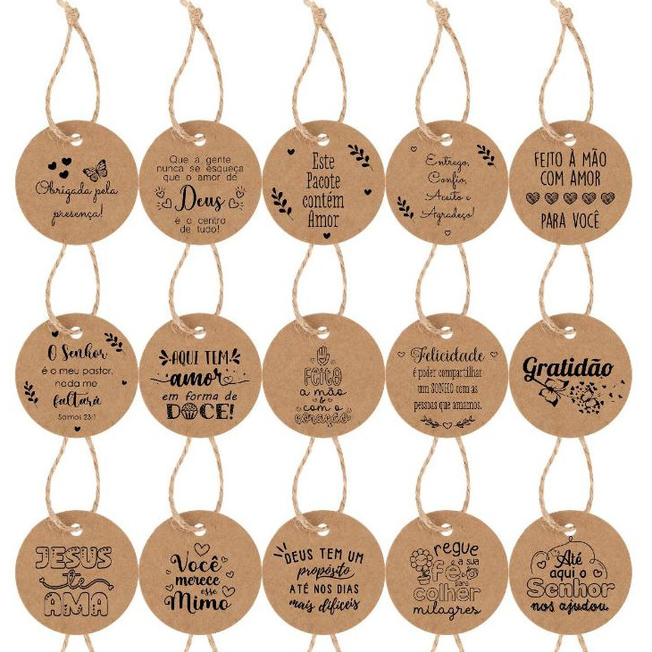 50 Etiquetas Tag Em Kraft 4cm C/ Cordão Para Lembrancinhas e Embalagens