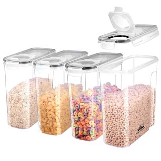 House Organizer Kit 4 Potes Dispenser Hermetico Com Travas Para Cereais, Grãos, Feijão, Ração 2500ml