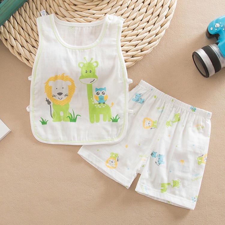 Verão bebê puro algodão gaze Pipa colete Shorts abertos terno masculino feminino bebê verão crianças gaze terno