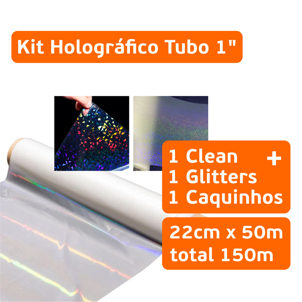 BOPP Kit *Glitter/Caquinhos/Clean* (3 Bob. 22cmx50m) Tubo 1"