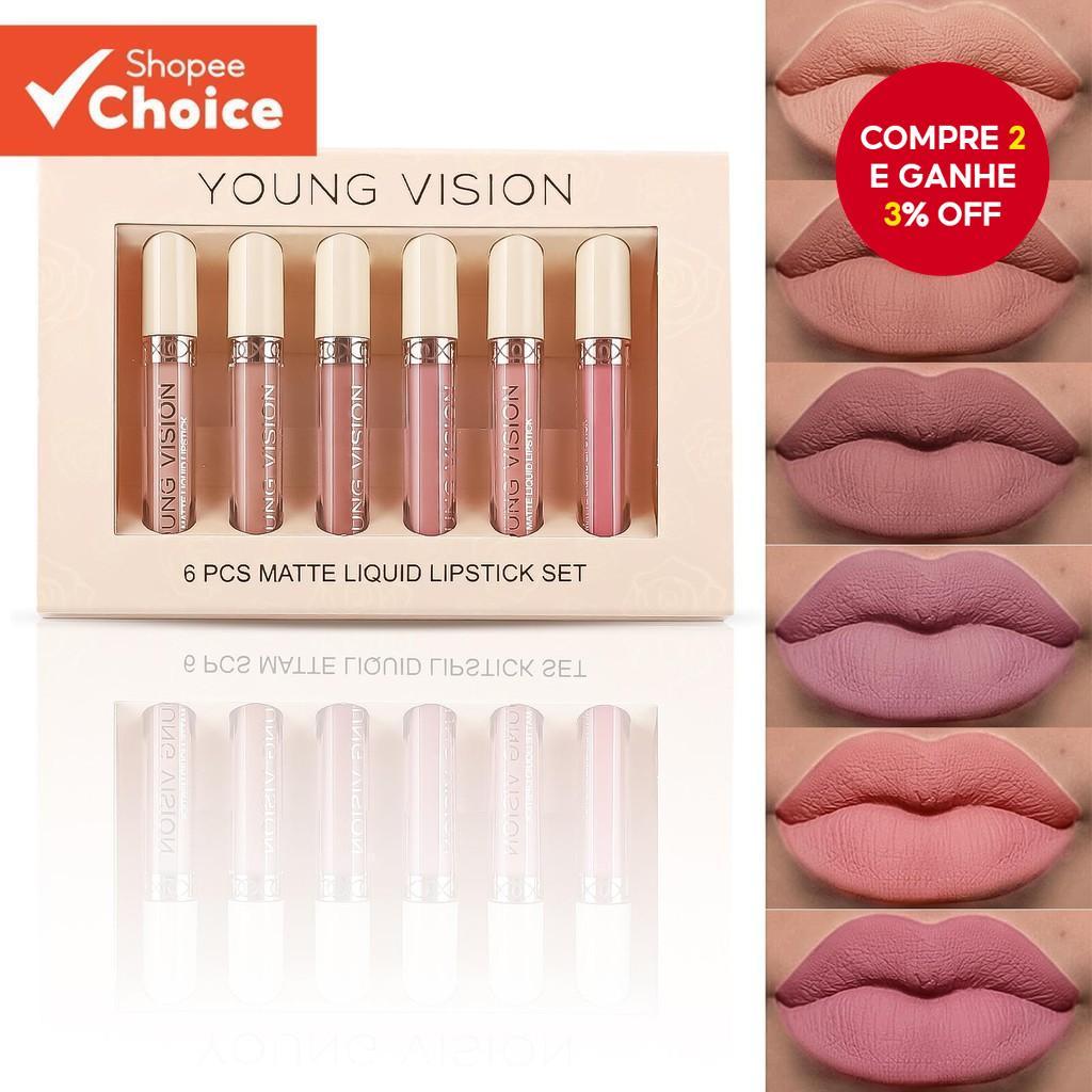 6 Bastões Baton Batom Rosa Mate Brilho Labial Gloss Veludo Conjunto Batom Nu Cor Batom Não Fácil de Molhar Copo