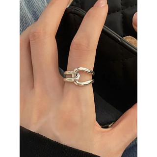 Anel de Metal escalonado duplo Design de nicho feminino requintado anel de dedo indicador aberto estilo legal