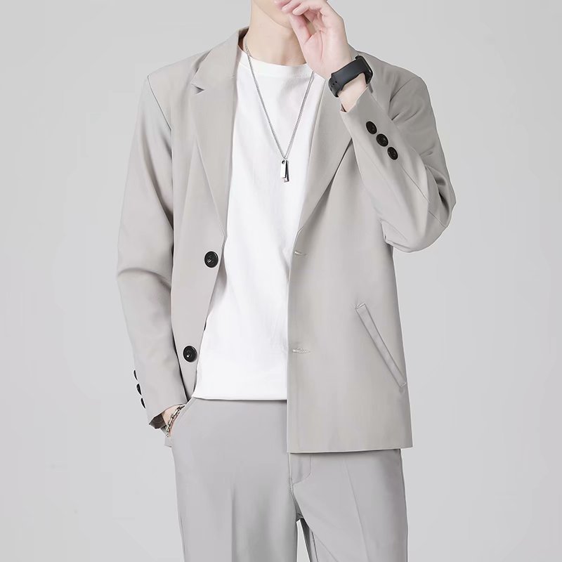 Outono jaqueta Casual juventude namoro pequeno terno cinza claro fino-ajuste ombro acolchoado terno masculino moda super