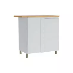 Gabinete de Cozinha Modulado Balcão Rainha Canto Reto Dir/Esq 1 Porta c/Tampo 92cm Branca/Nature - Nesher