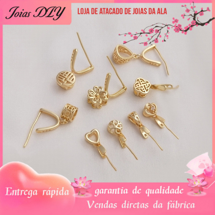 Fivela pendente banhada a ouro 14K com retenção de cor Personagem Fu Moeda de cobre Flor de cerejeira Fivela de semente