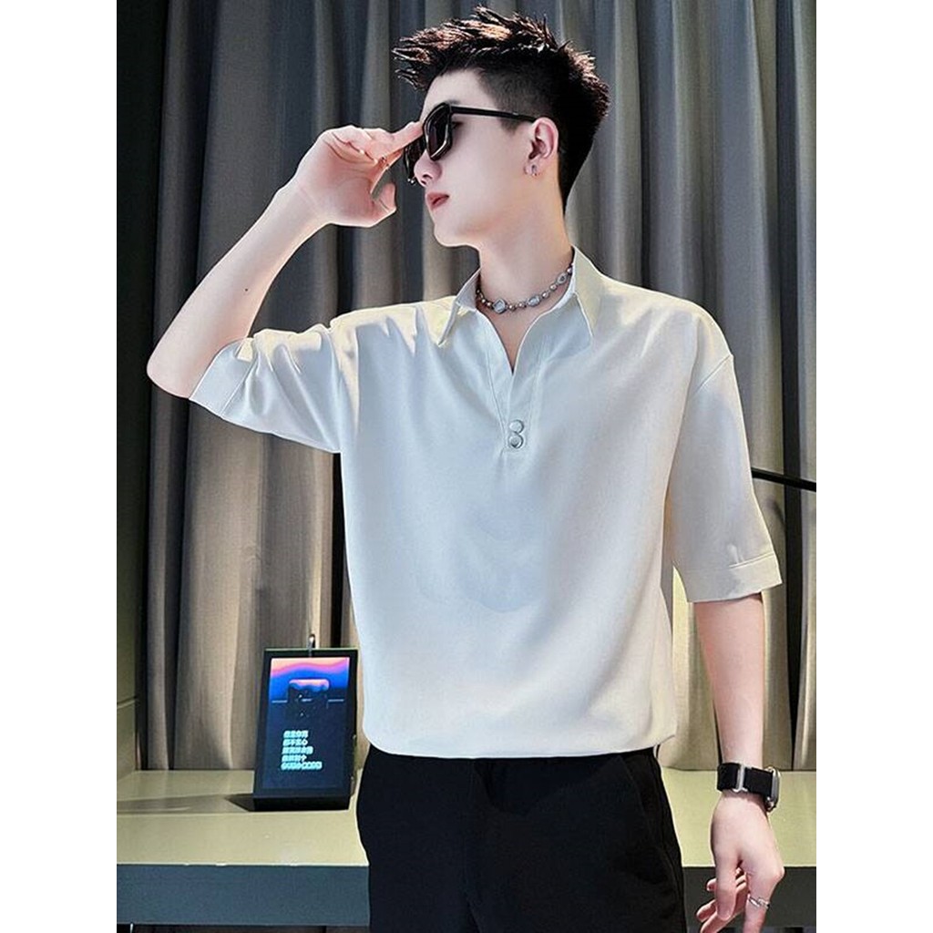 Camisa Polo masculina de manga curta plâncton bonito 2024 verão novo estilo Street Wear Casual All-Match magro-