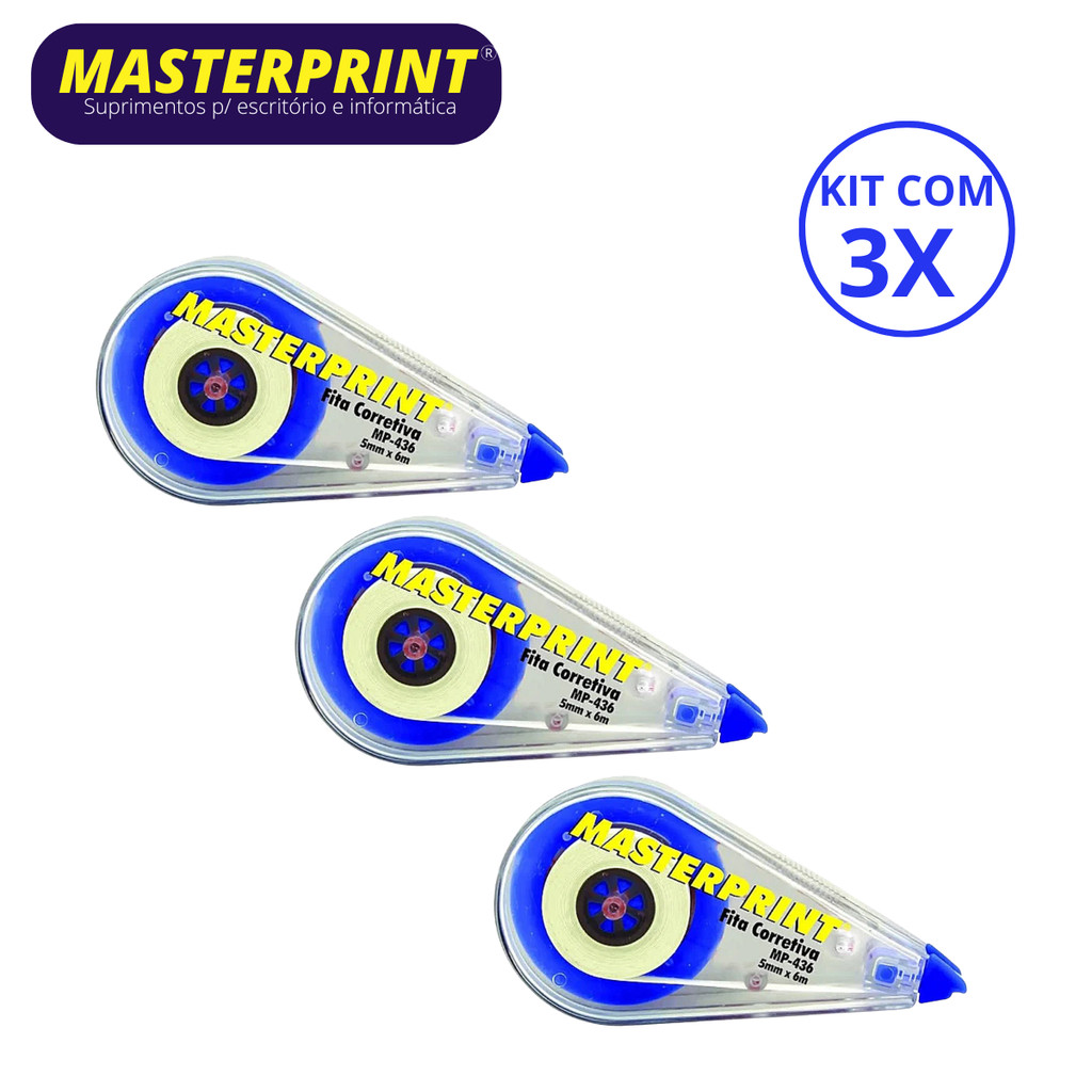 Kit 3 Fitas Corretiva Com Secagem Instantânea 5mm x 6m - MASTERPRINT