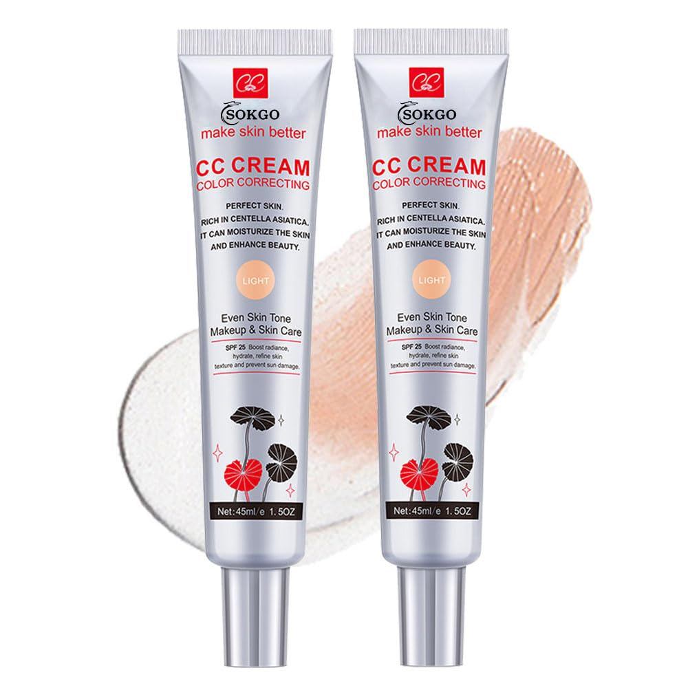 CC Cream Corretor de Tom de Pele, Base de Cobertura Total, FPS 25, Uniformiza o Tom da Pele, Creme Hidratante
