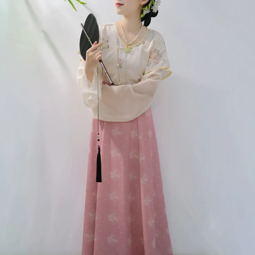 Fu hanfu cintura comprimento tang cigarra saia longa hanfu juventude verão quebrado verão em torno do pescoço oito feito