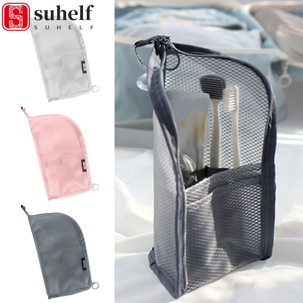 Bolsa Cosmética SUHELF , De Pincel De Maquiagem Com Suporte De Malha , Organizador De Lavagem Escova De Dentes Zíper , B
