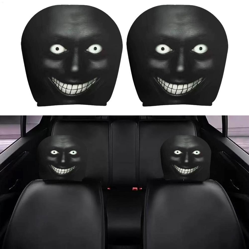 2 Peças Capas De Encosto De Cabeça Do Carro Universal Preto Sorriso Capa De Assento De Respirável Elástico