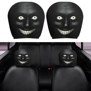 2 Peças Capas De Encosto De Cabeça Do Carro Universal Preto Sorriso Capa De Assento De Respirável Elástico