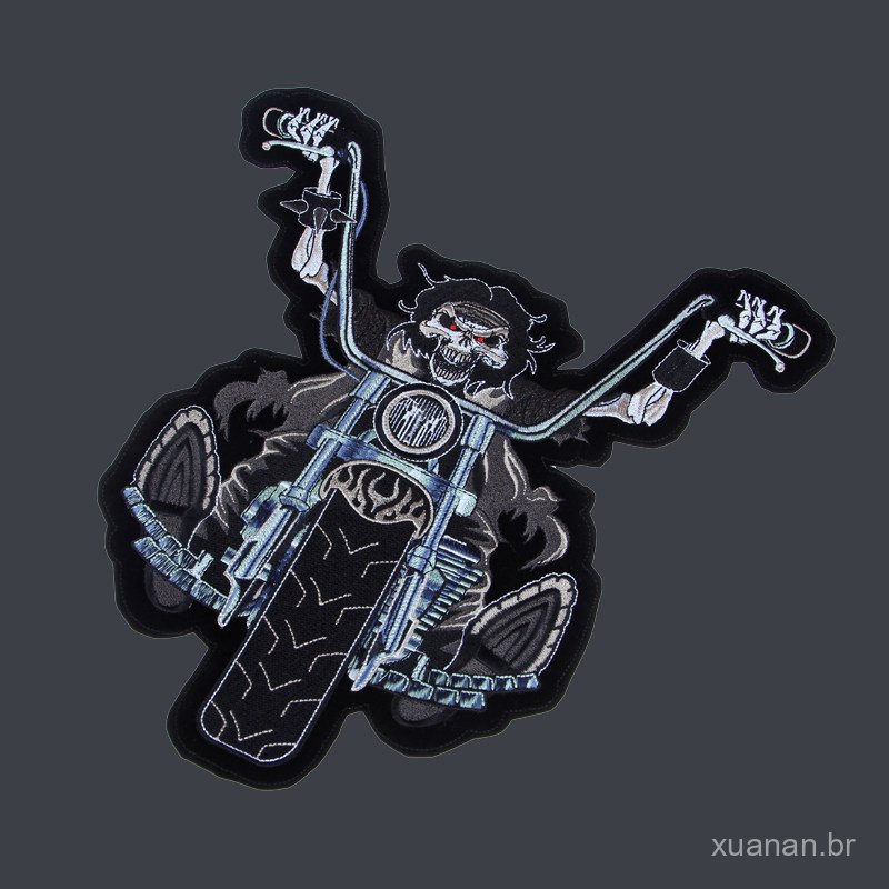 Patch personalizado para motocicleta, bordado em tecido de borracha personalizado, adesivo de caveira punk de 32cm, MU8M