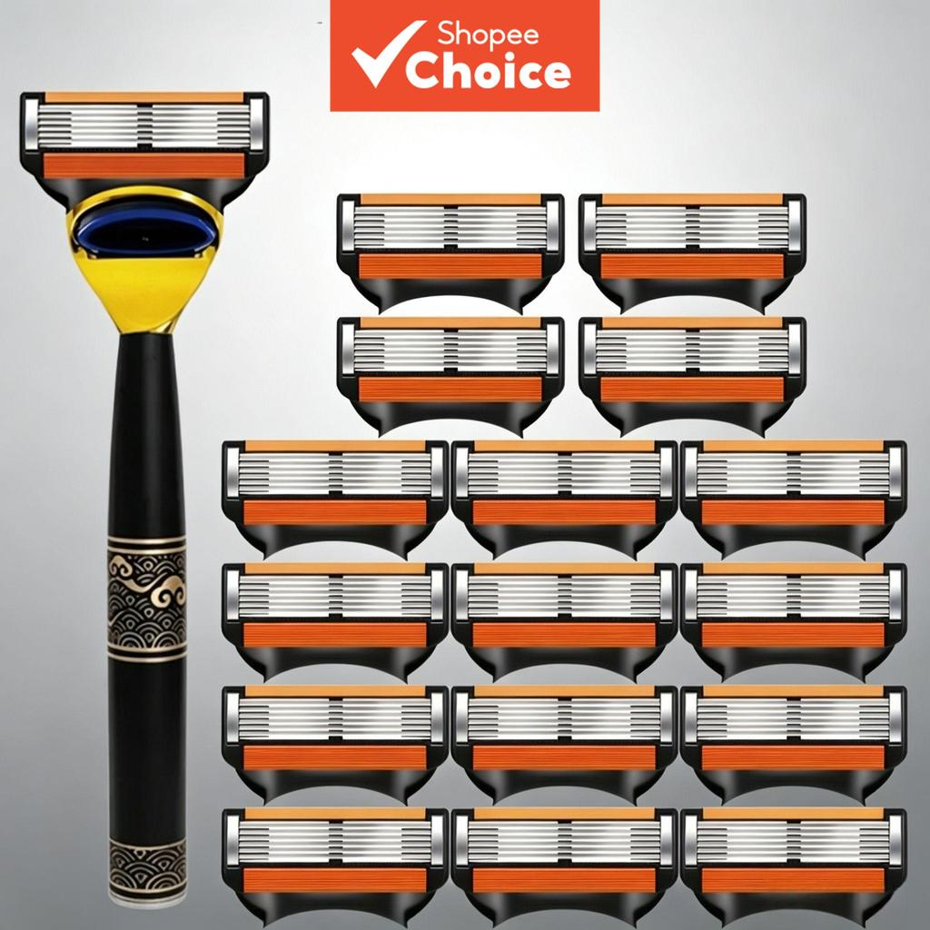 Conjunto de Barbeador de Seis Camadas, Barbeador Masculino de Alta Qualidade, Cabeça de Lâmina de Aço Inoxidável Afiada,