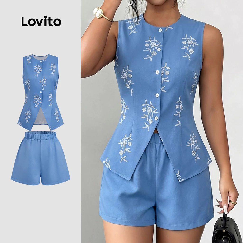 Lovito Elegantes Tops ou Calças com Zíper Azul Primavera/verão para Mulheres LK6LD155 — imagem 1