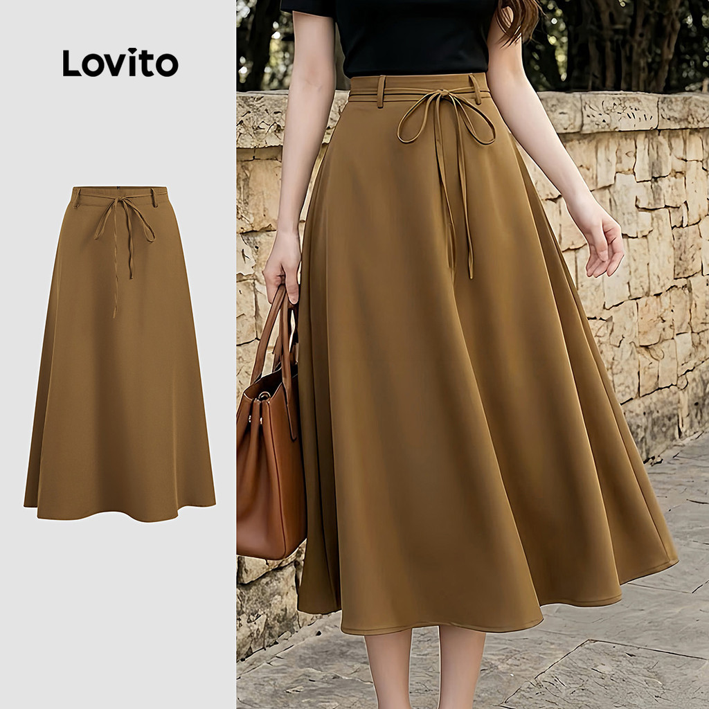 Lovito Saias Elegantes com Zíper Primavera/verão Cáqui Saias Femininas LK6LD387