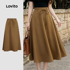 Lovito Saias Elegantes com Zíper Primavera/verão Cáqui Saias Femininas LK6LD387