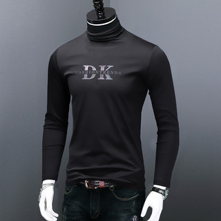 Camiseta masculina de gola alta de manga comprida outono inverno forro de lã engrossado interior fino ajuste camisa de f