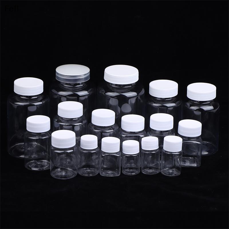 [Fel] Frasco De Plástico Transparente De 15-500ML Medicamento De Boca Larga Com Tampa De Parafuso Frascos De Vedação Rec